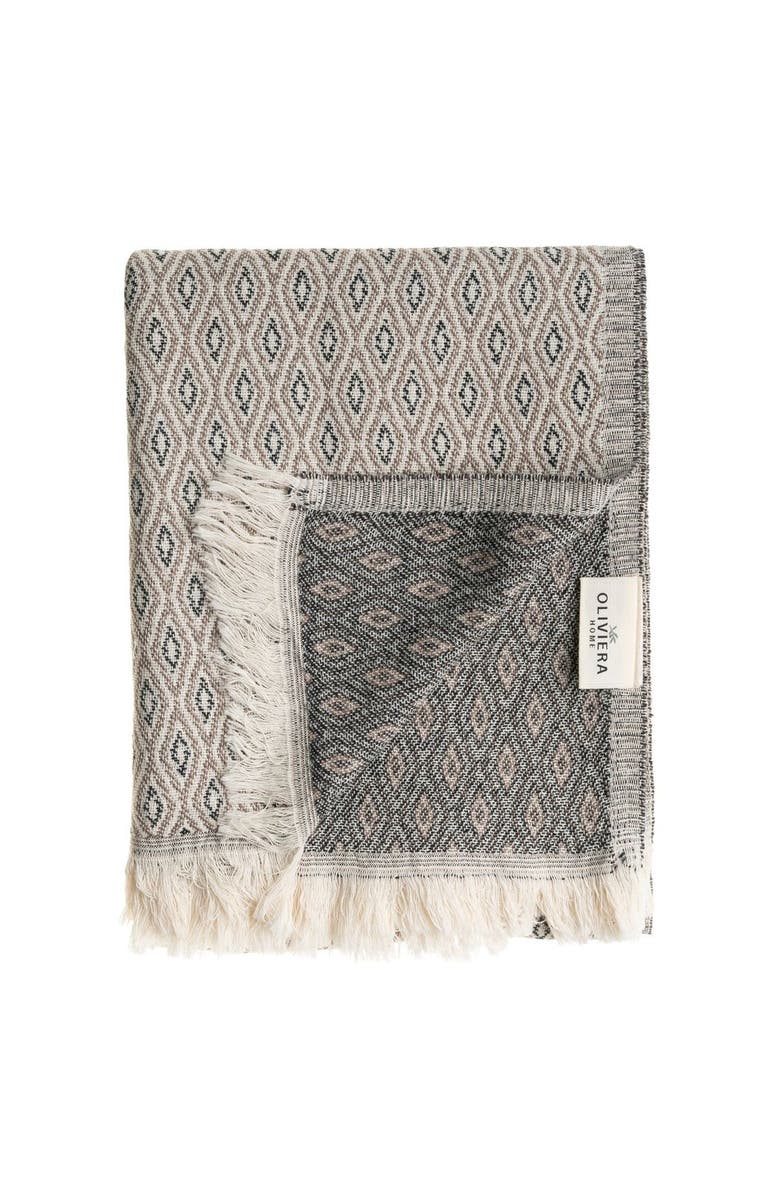 Oliviera Home Diamond Loom Turkish Cotton Towel & Throw, Alternate, color, Taupe Brown