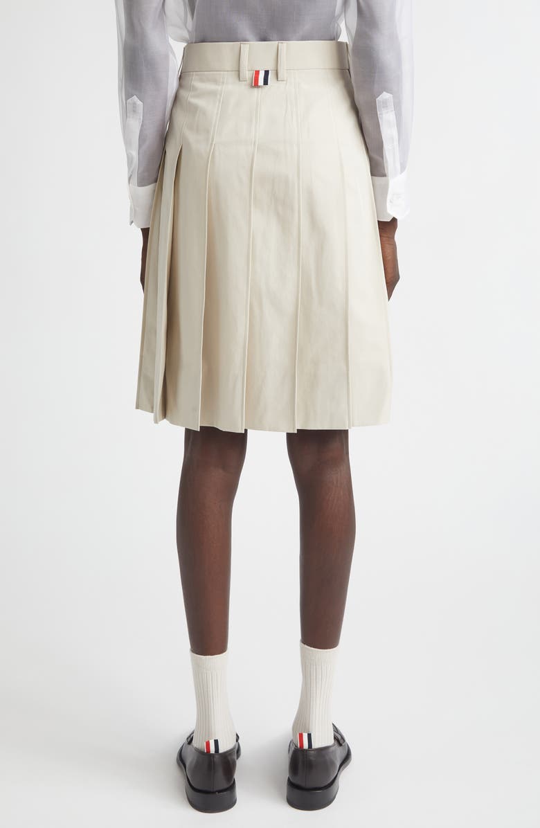 Thom Browne Pleated Drop Hem Cotton Twill Skirt, Alternate, color, Beige