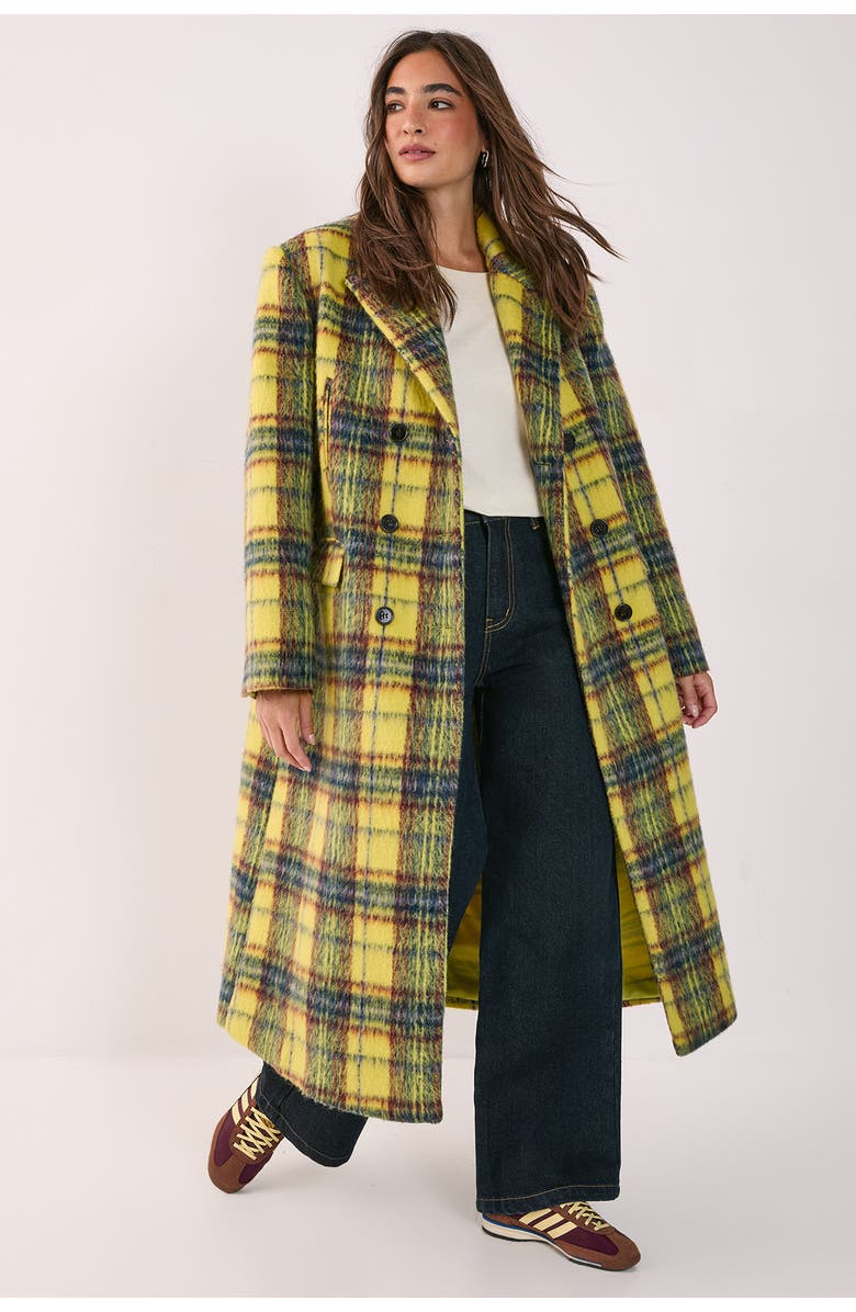 NASTY GAL Checked Wool Blend Maxi Coat, Main, color, Yellow
