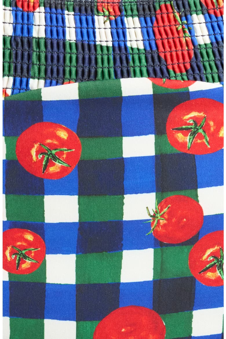 Smocked High Waist Bikini Bottoms, Alternate, color, GINGHAM TOMATOES BLUE/ GREEN