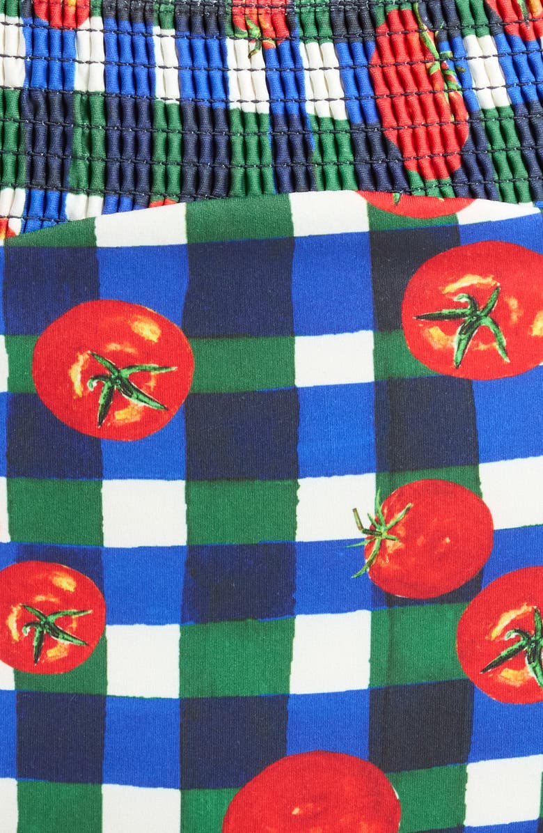 Hutch Smocked High Waist Bikini Bottoms, Alternate, color, Gingham Tomatoes Blue/ Green