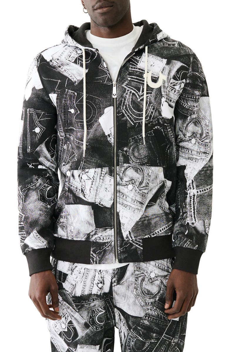 True Religion Brand Jeans Half Tone Cotton Zip-Up Hoodie, Main, color, 