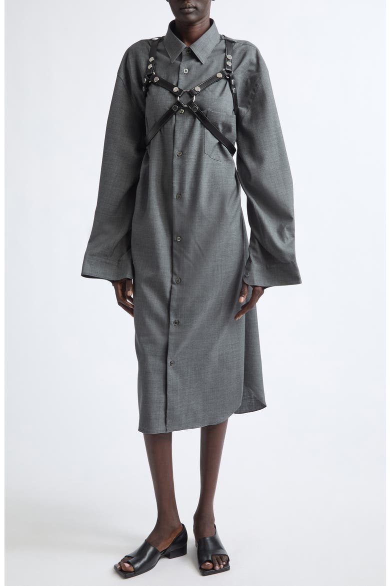 Tropical Wool Harness Shirtdress, Main, color, TOP GREY X BLACK