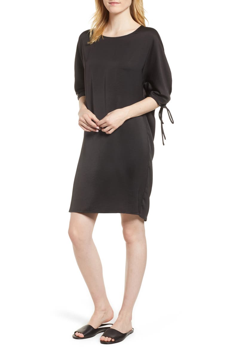 Shirred Dress, Main, color, BLACK