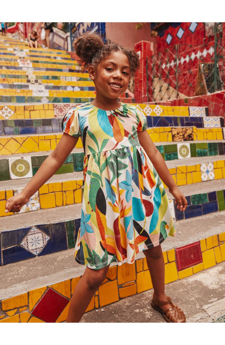 Tea Collection Puff Sleeve Empire Dress, Alternate, color, Parakeet Tropicalia