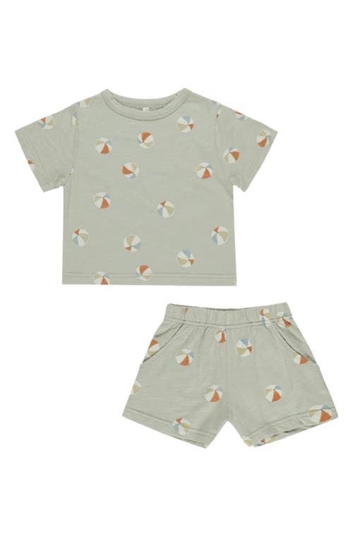 Rylee + Cru Beach Ball Print Cotton T-shirt & Shorts Set In Sage