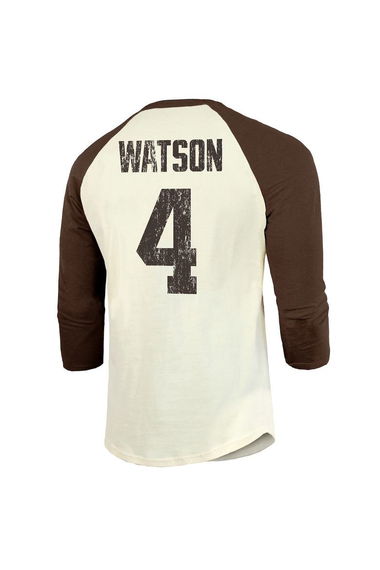 Men's Majestic Threads Deshaun Watson Cream/Brown Cleveland Browns Name & Number Raglan 3/4 Sleeve T-Shirt, Alternate, color, Cream