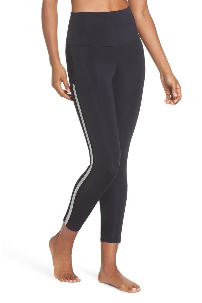 Side Runner High Waist Leggings, Main, color, BLACK/ SILVER