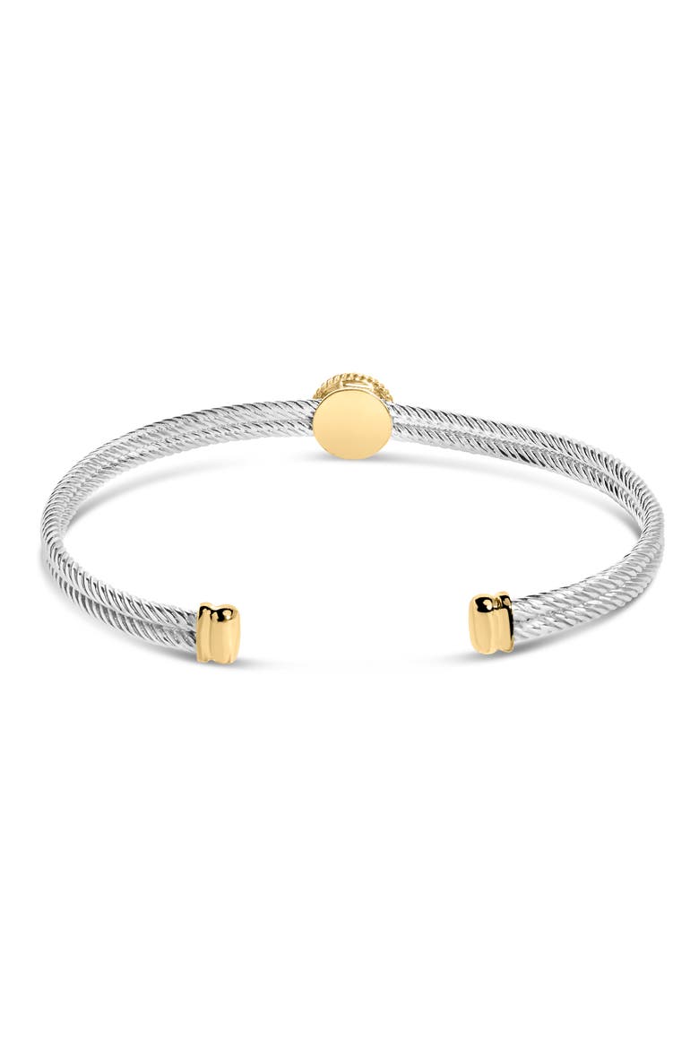 18K Yellow Gold Plated Silver Diamond Accent and Fleur Di Lis Medallion Bangle, Alternate, color, Yellow