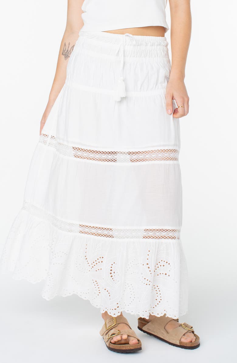 Roxy Castaway Embroidered Cotton Maxi Skirt, Main, color, Snow White Solid