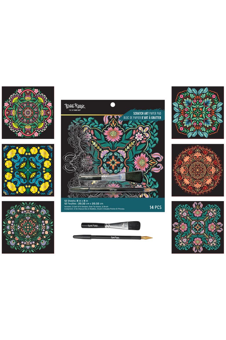 Scratch Art Paper Pad Mandala 8X8, 12 Designs, Kids & Adults, Main, color, Multicolored