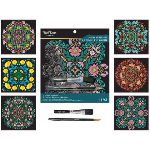 Scratch Art Paper Pad Mandala 8X8, 12 Designs, Kids & Adults