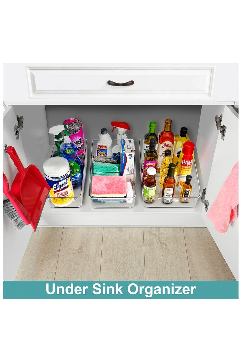Set of 3 Rolling Fridge Bins, Alternate, color, CLEAR