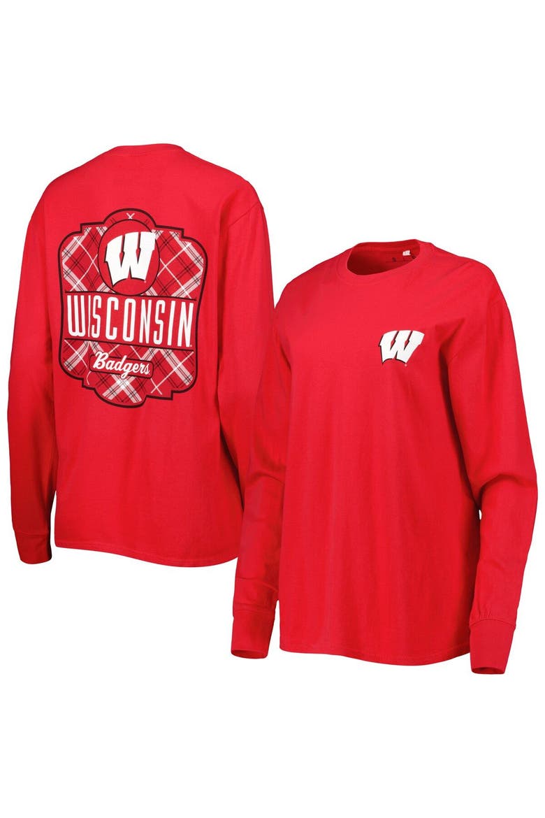 Women's Pressbox Red Wisconsin Badgers Valencia Plaid 2-Hit Long Sleeve T-Shirt, Main, color, Red