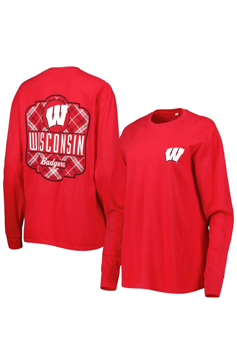 PRESSBOX Women's Pressbox Red Wisconsin Badgers Valencia Plaid 2-Hit Long Sleeve T-Shirt, Main, color, 