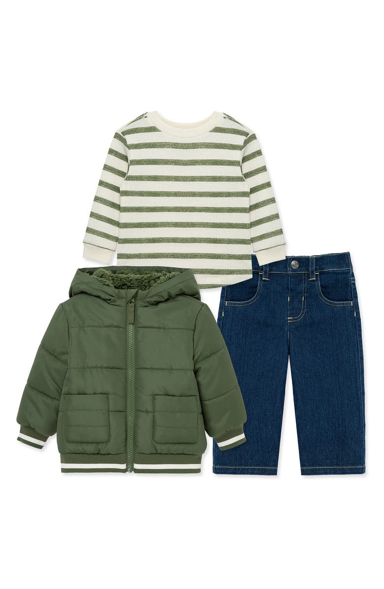 Little Me Olive 3-Piece Jacket Set, Main, color, Green