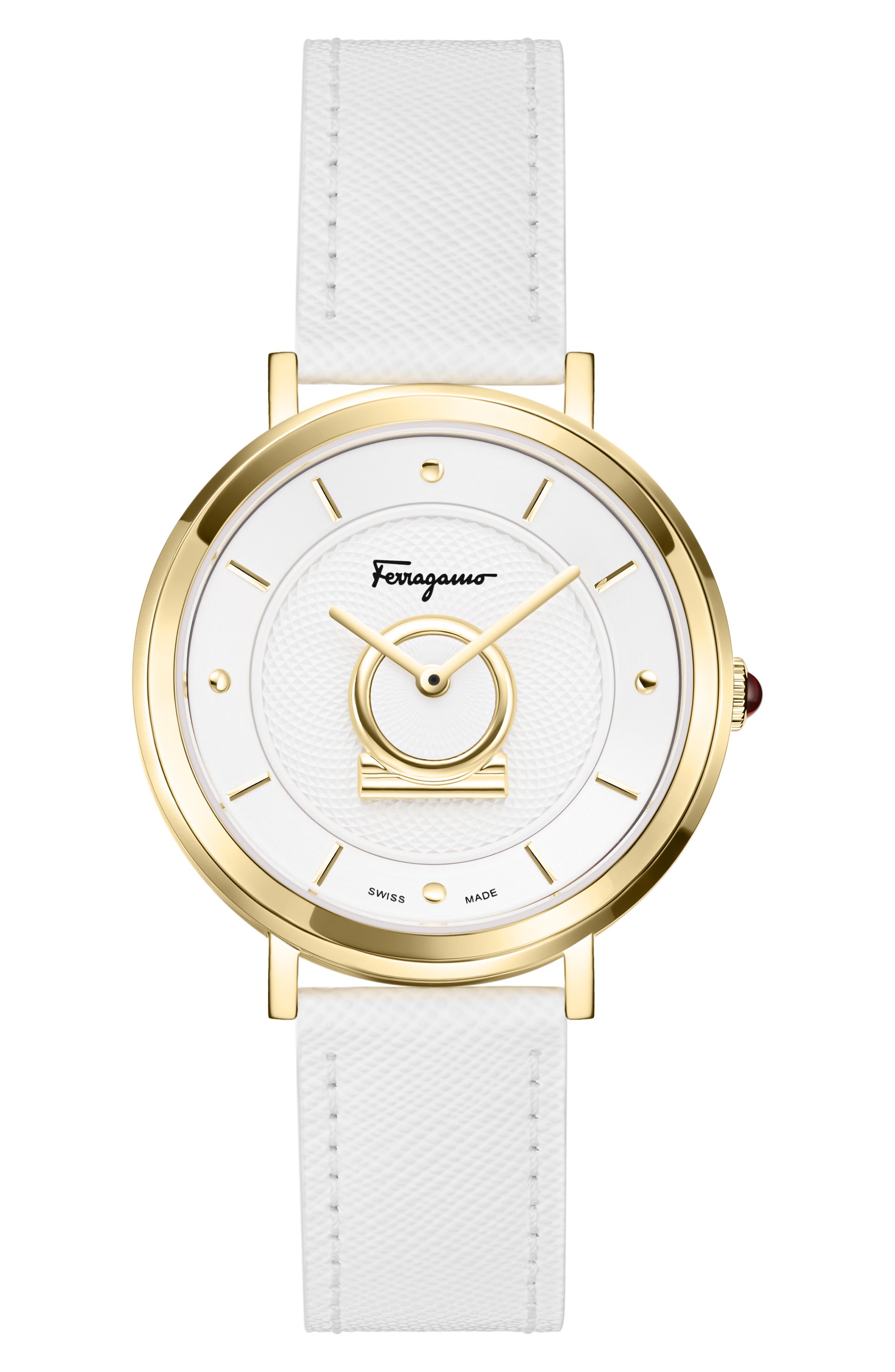 FERRAGAMO Minuetto Leather Strap Watch, 36mm