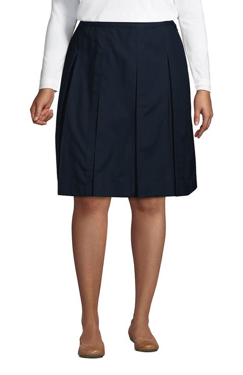 Plus Size Solid Top of Knee Box Pleat Skirt