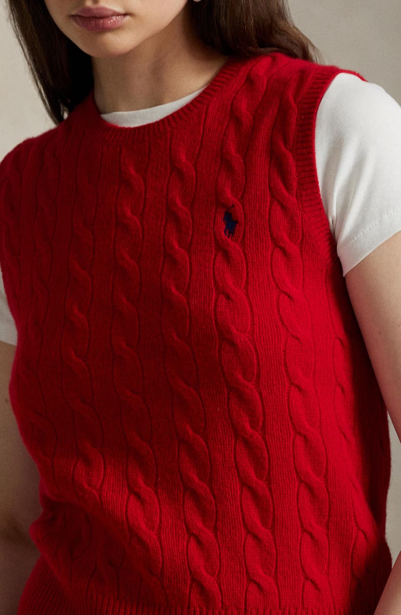 Polo Ralph Lauren Wool & Cashmere Cable Knit Sweater Vest, Alternate, color, Red