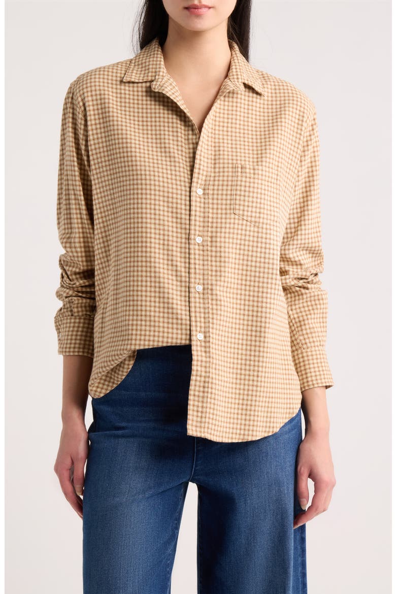Eileen Relaxed Plaid Cotton Flannel Shirt, Main, color, SAND BROWN CREAM SMALL PLAID