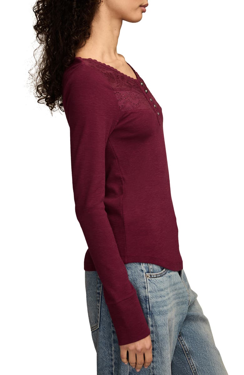Lucky Brand Lace Yoke Cotton Henley, Alternate, color, Windsor Wine