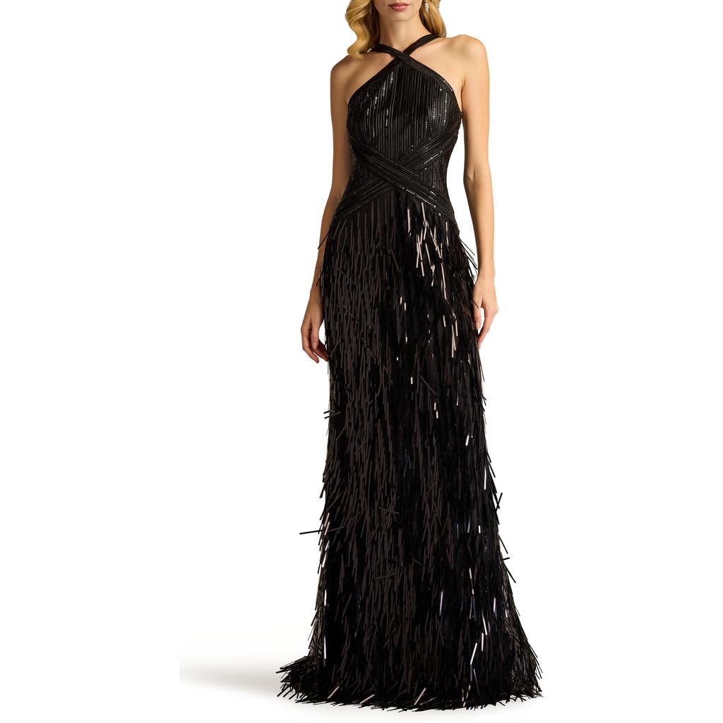 SHO by Tadashi Shoji Sequin & Tassel Detail Gown in Black  product