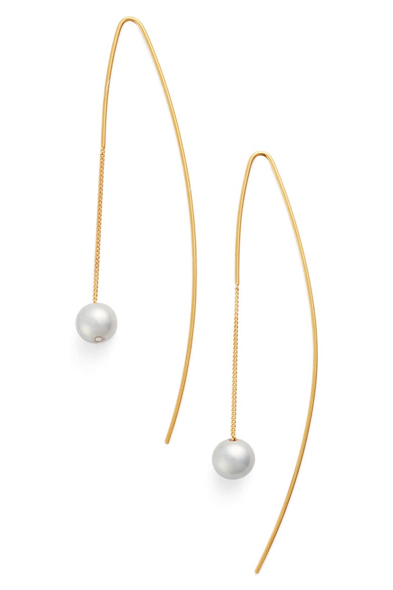 Pearl Threader Earings, Main, color, GREY PEARL