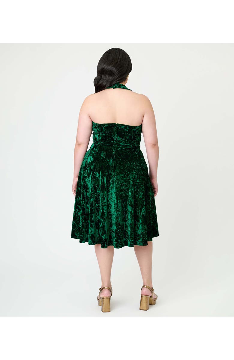 Unique Vintage Plus Size 1950s Criss Cross Halter Rita Flare Dress, Alternate, color, Emerald