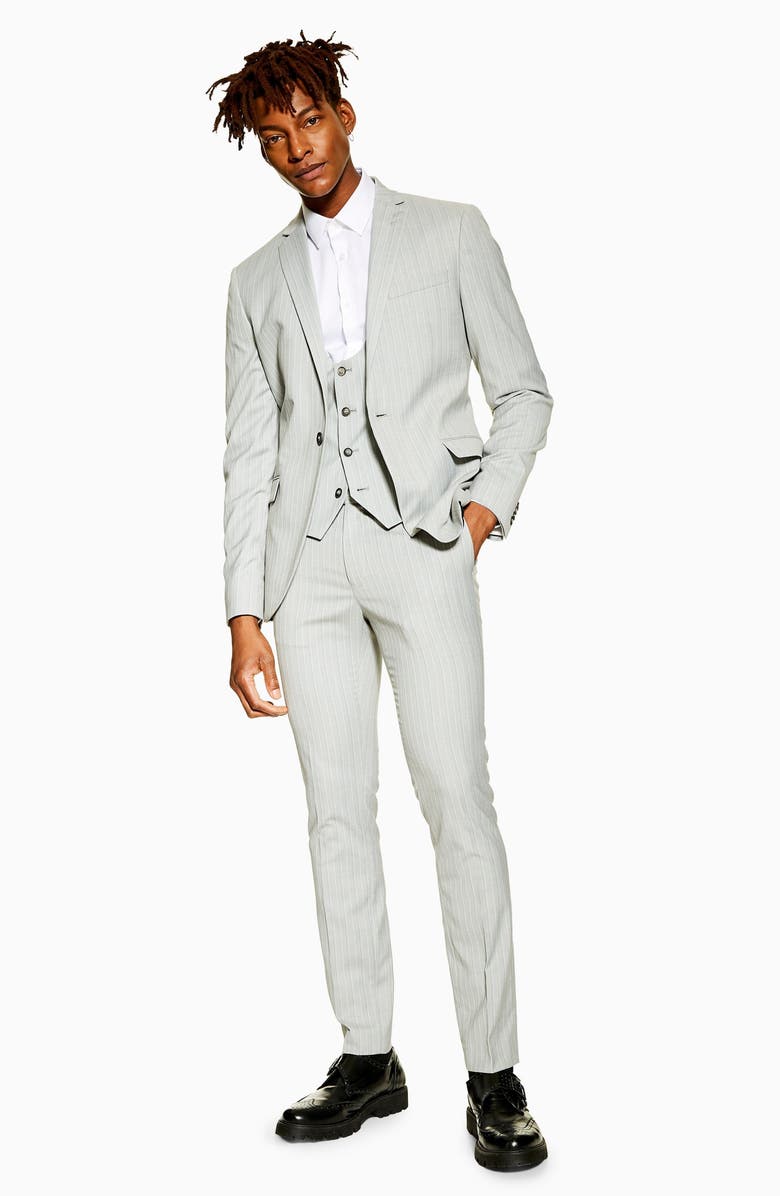 Topman Super Skinny Fit Pinstripe Suit Jacket, Alternate, color, 