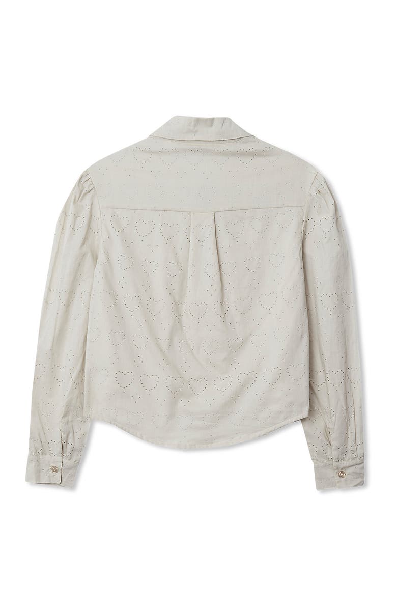 Lands' End Girls Long Sleeve Woven Hearts Top, Alternate, color, Hearts/Sand Khaki