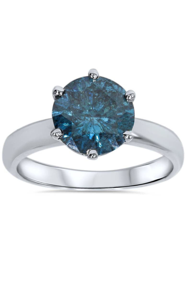 Bliss Diamond 2ct Blue Diamond Solitaire Engagement Ring 14K Gold Lab Grown, Main, color, 