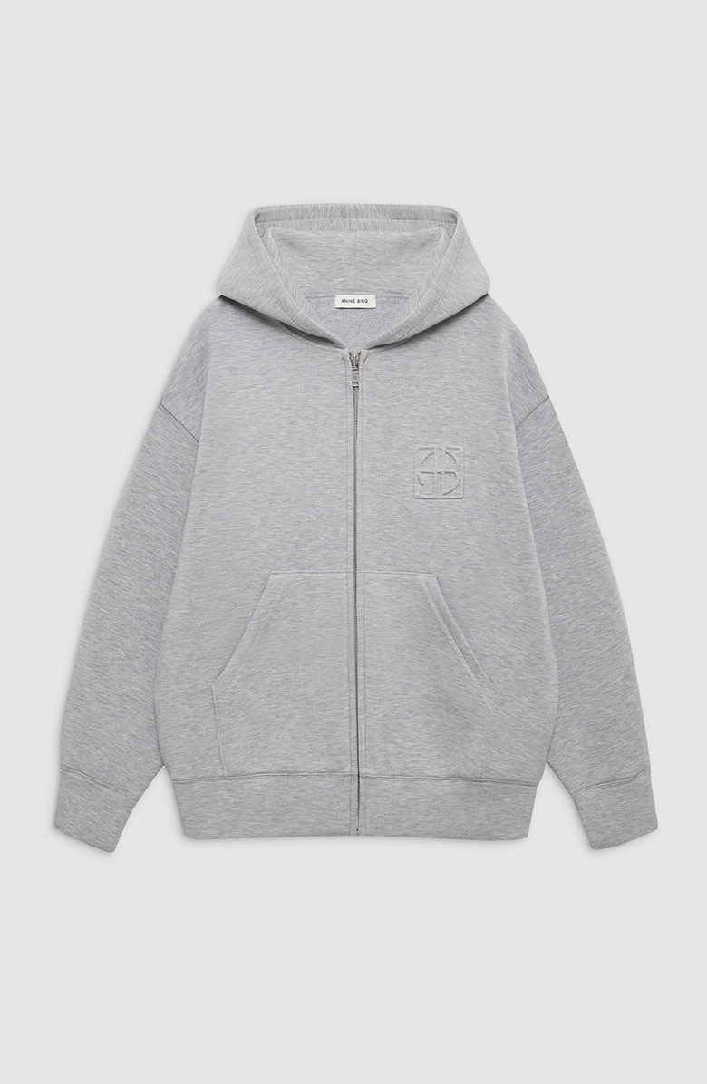 ANINE BING Bond Zip Up Hoodie with Framed Monogram, Alternate, color, 