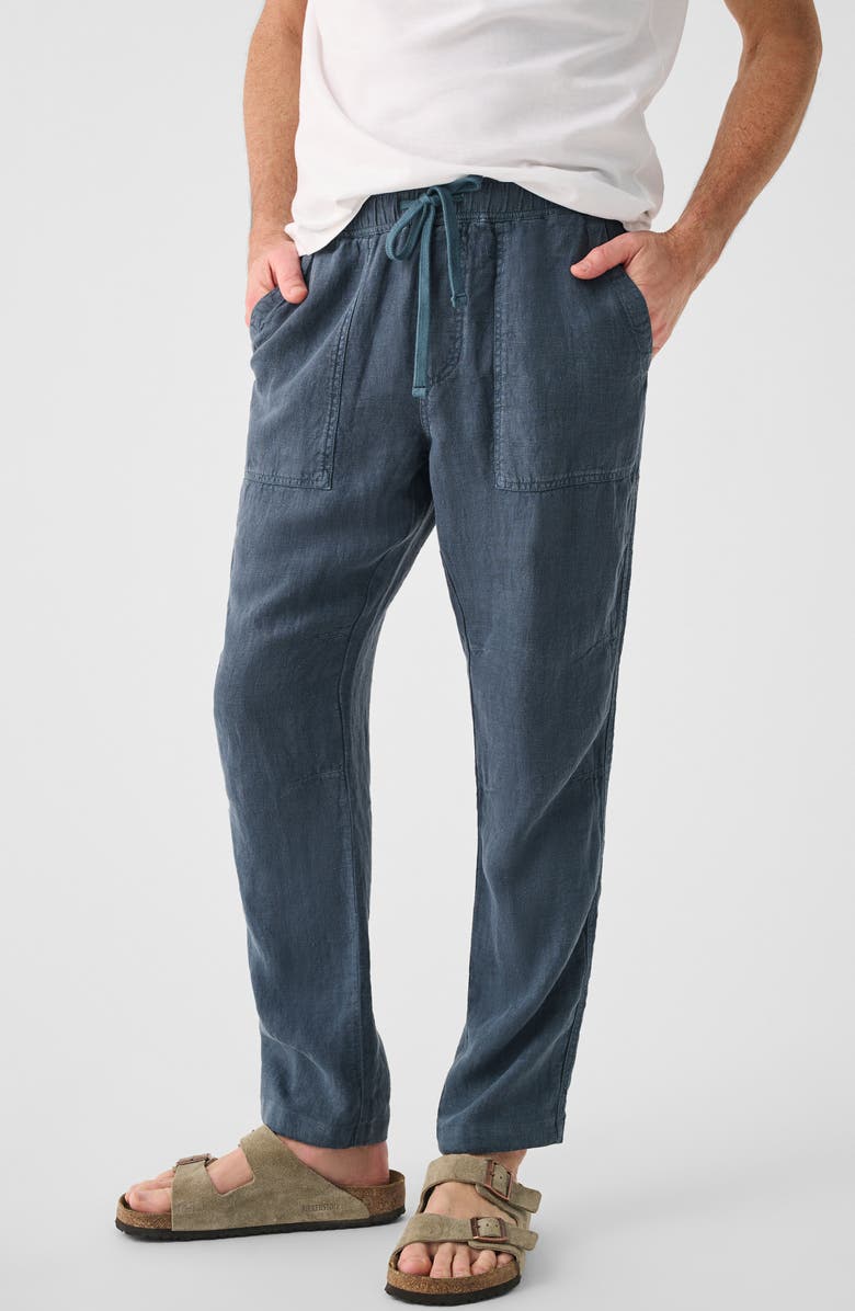 Faherty Linen Drawstring Pants, Main, color, Look Out Navy