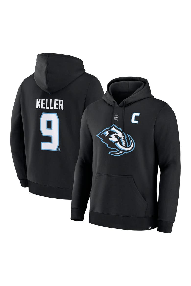 Men's Fanatics Clayton Keller Black Utah Mammoth Authentic Stack Name & Number Hoodie, Main, color, Black