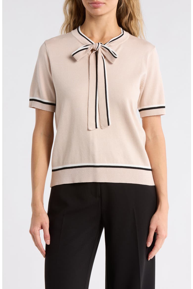 Double Tipped Tie Neck Sweater, Main, color, CHAMPAGNE BLUSH/ IVORY