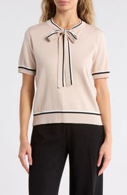 Adrianna Papell Double Tipped Tie Neck Sweater