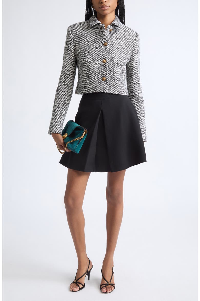 Lightweight Natté Virgin Wool A-Line Skirt, Alternate, color, BLACK