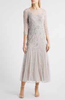 Pisarro Nights Beaded Illusion Neck Gown