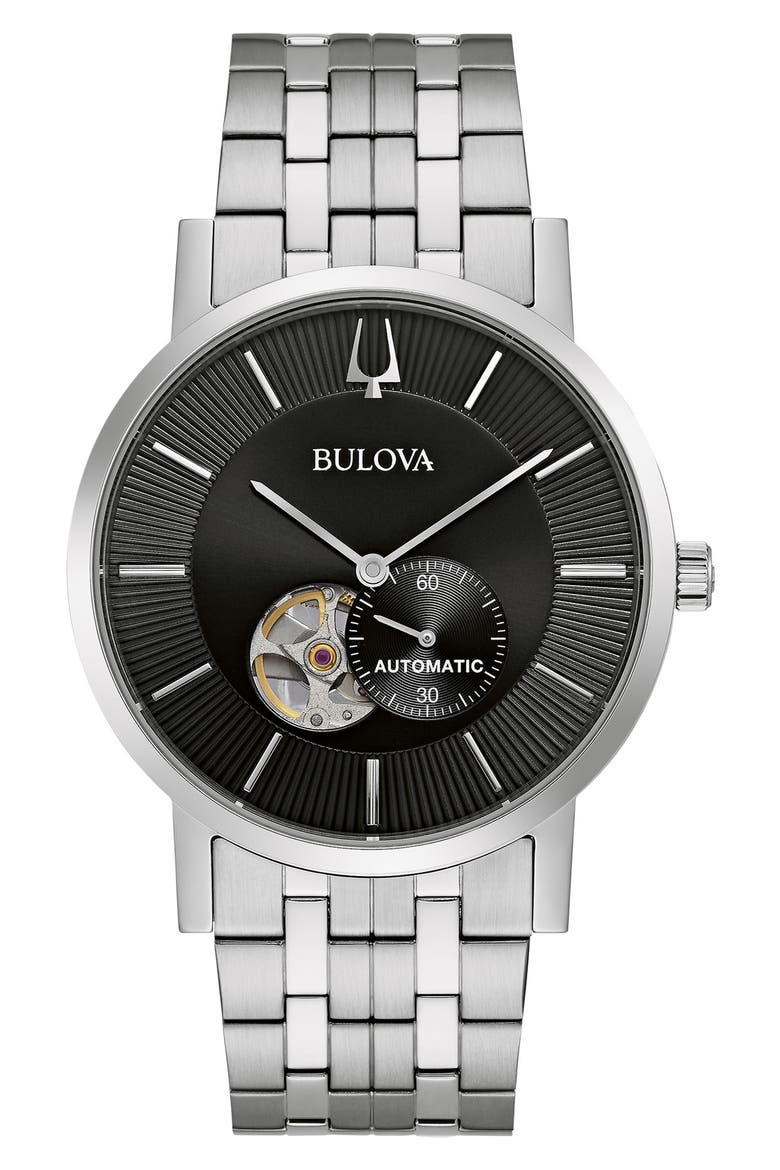 Automatic 21-Jewel Stainless Steel Bracelet Watch, 42mm, Main, color, SILVER