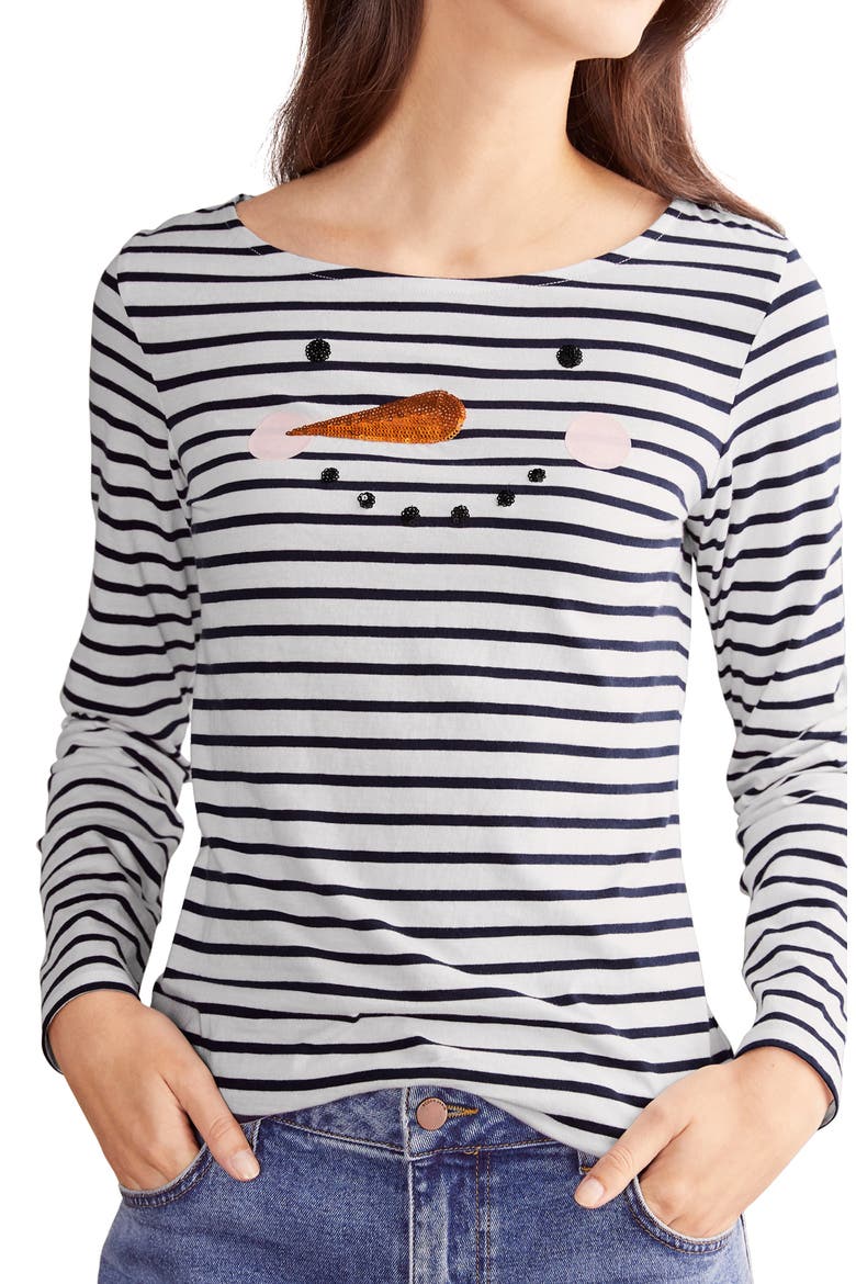 Christmas Breton Shirt, Main, color, EMBELLISHED SNOWMAN