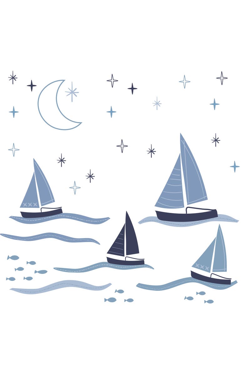 Lambs & Ivy Little Skipper Nautical Sailboat, Moon & Stars Wall Decals/Stickers, Main, color, Blue
