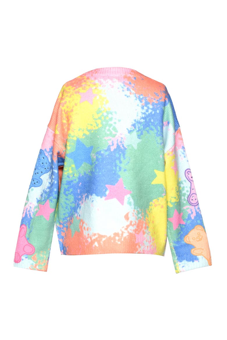 Kids' Gummy Bear Embellished Print Sweater, Alternate, color, BLUE/ MULTI