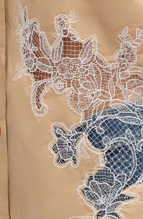Ellen Tracy Embroidered Flower Poplin Button-up Shirt In Camel