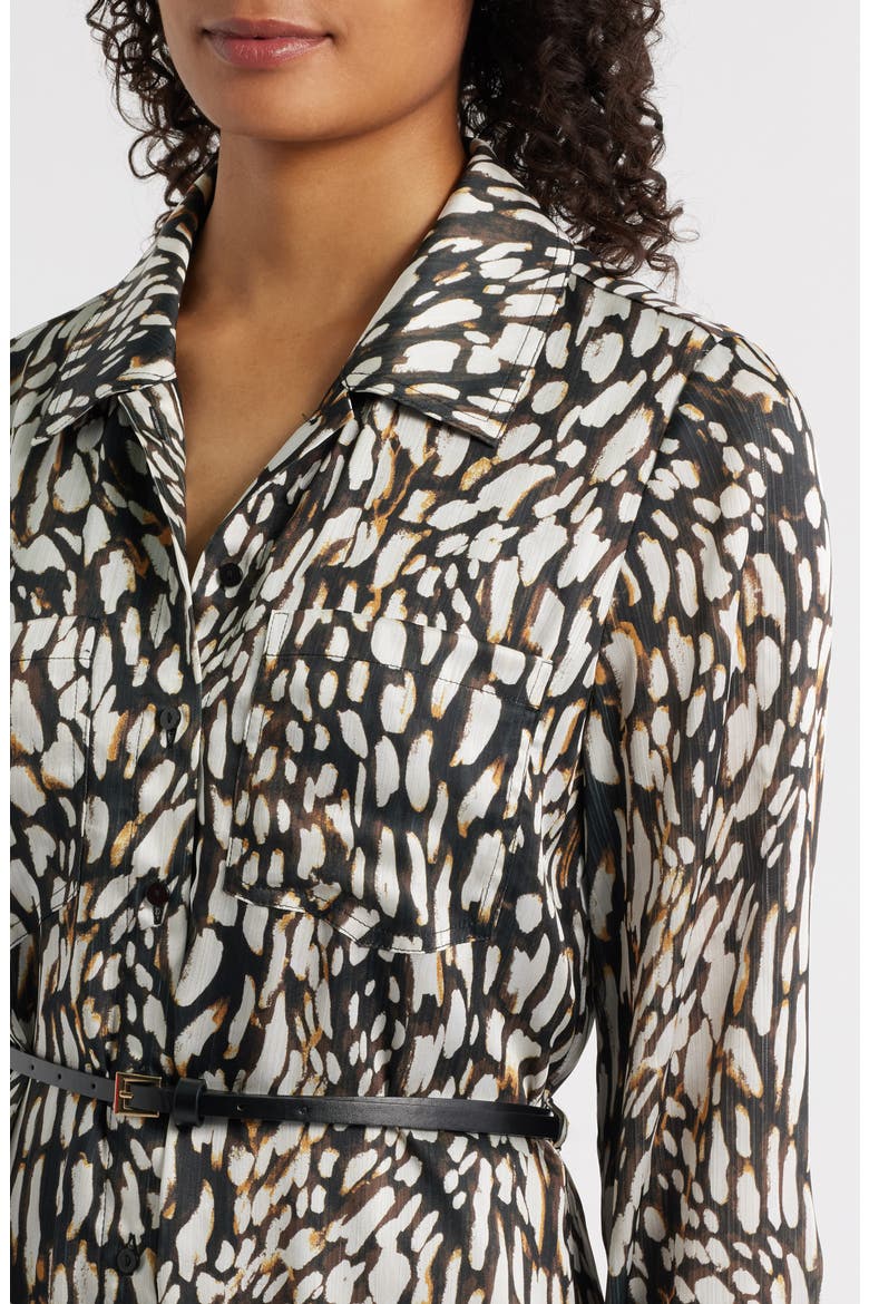 Print Long Sleeve Shirtdress, Alternate, color, BLACK/ BROWN