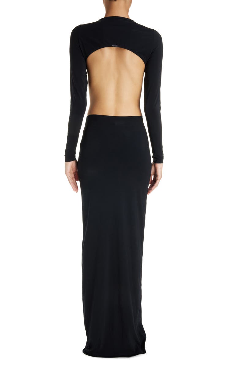 Balenciaga Cutout Long Sleeve Stretch Jersey Gown, Alternate, color, Black