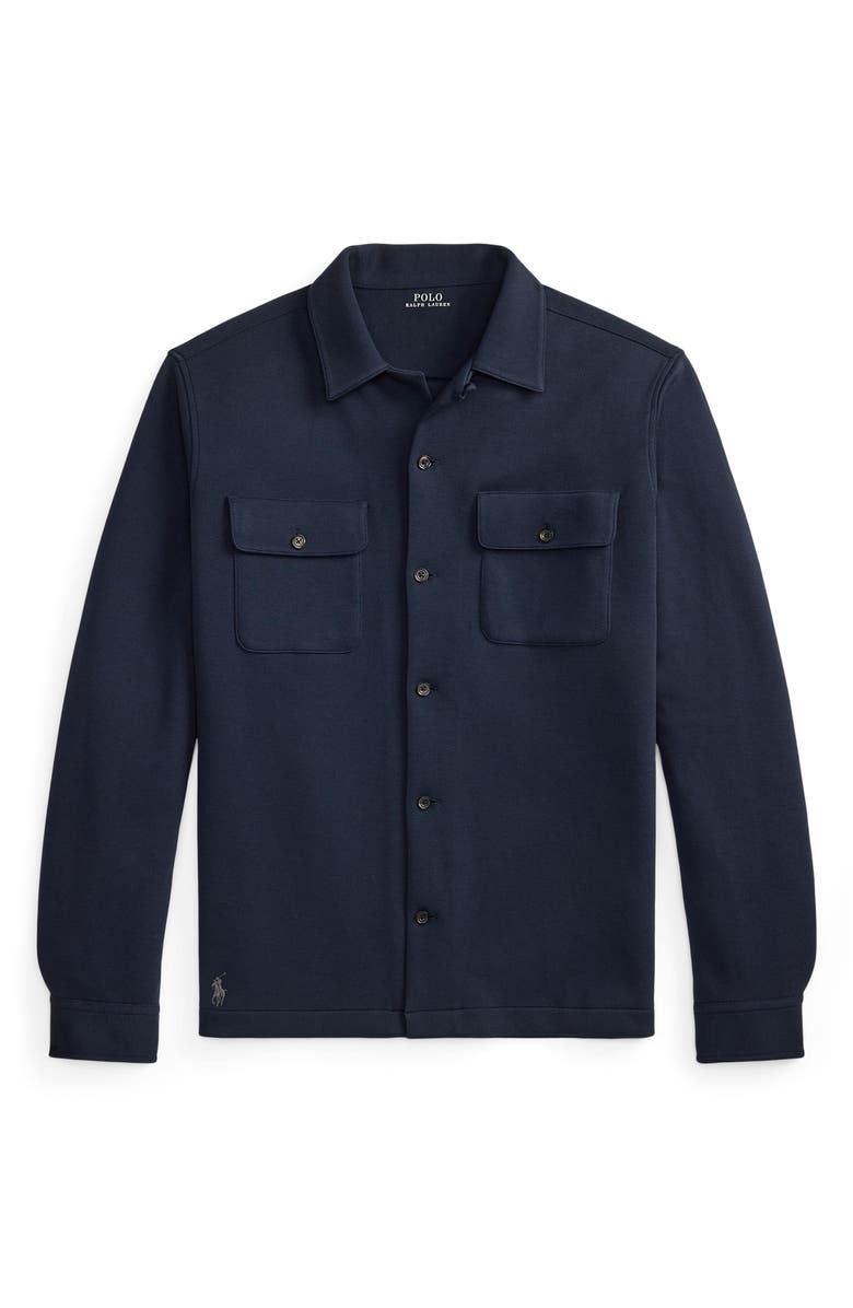 Polo Ralph Lauren Long Sleeve Double Knit Cotton Blend Camp Shirt, Alternate, color, Aviator Navy