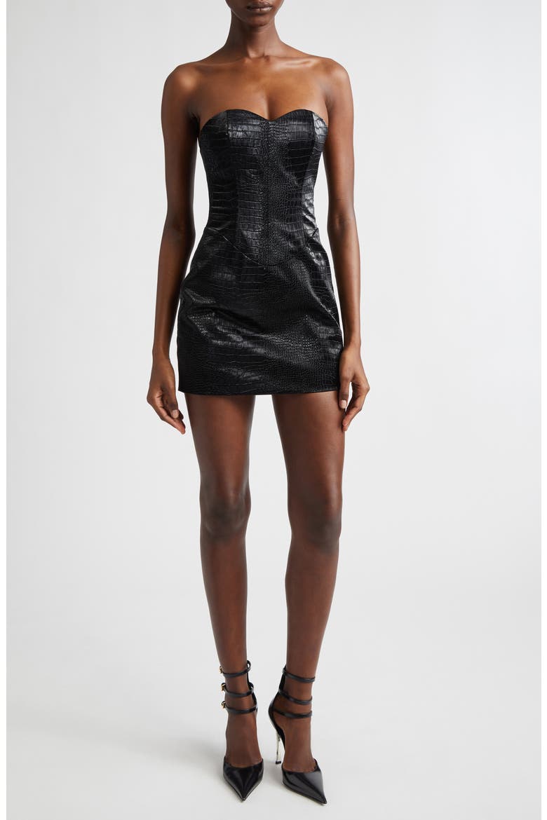 Croc Embossed Faux Leather Minidress, Main, color, BLACK