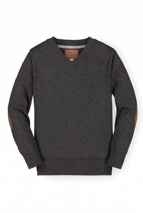 Kids' Organic Cotton V-neck Elbow Patch Sweater