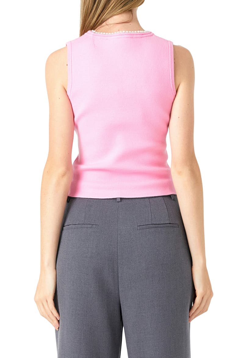 Imitation Pearl Trim Knit Tank, Alternate, color, PINK