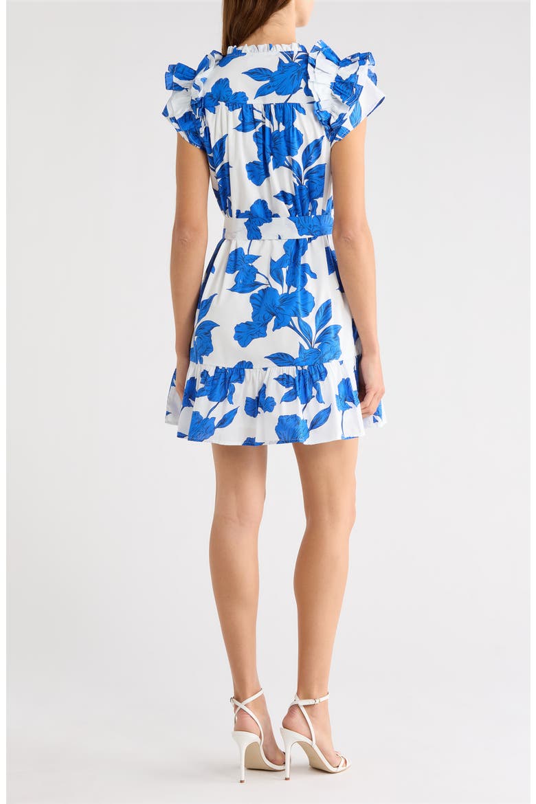 Ivonna Floral Ruffle Cotton Minidress, Alternate, color, WHITE-BLUE-BLACK